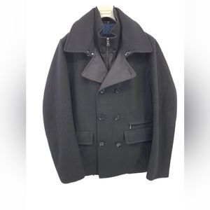 Elie Tahari Mens Double Brested wool blend Zip-up Black Coat Size M (F3)